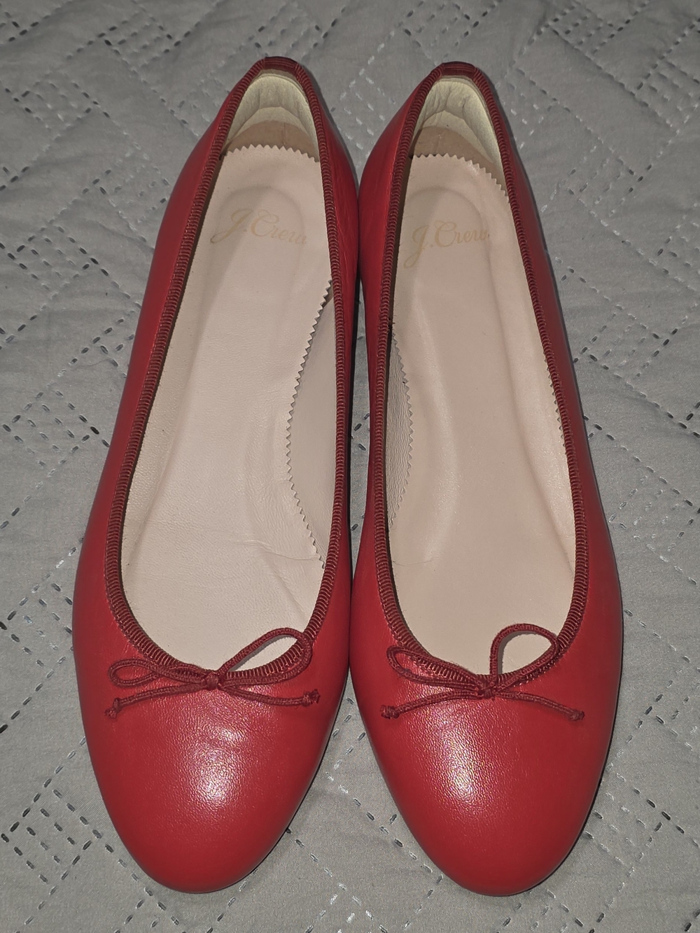 J. Crew Red Leather Classic Bow Ballet Flats Round Toe 8